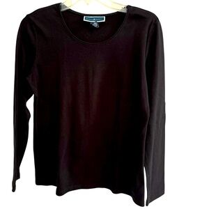 Karen Scott Women's Black Long Sleeve tee shirt  round neck 100% cotton Medium